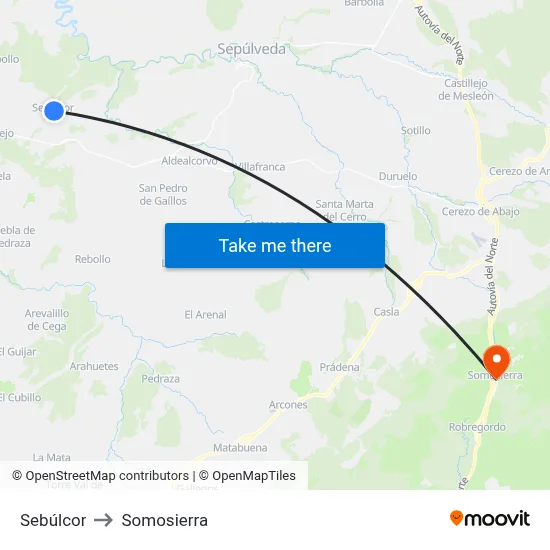Sebúlcor to Somosierra map
