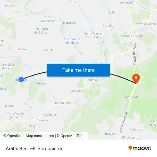 Arahuetes to Somosierra map