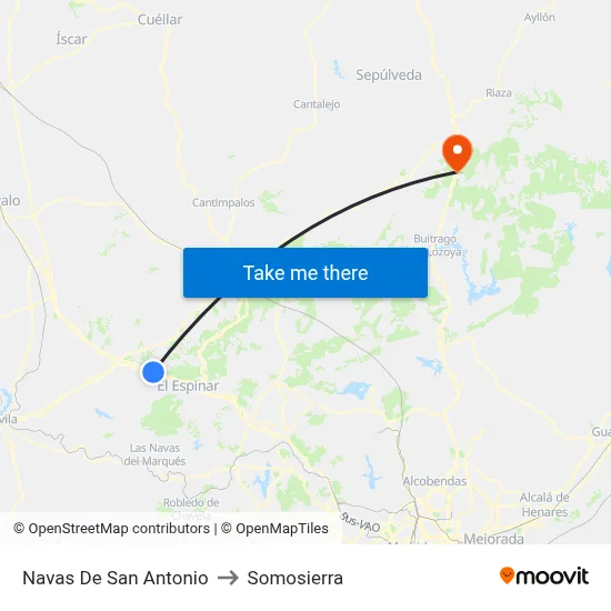 Navas De San Antonio to Somosierra map