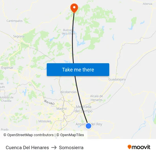 Cuenca Del Henares to Somosierra map