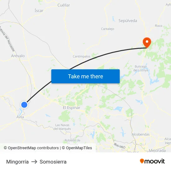 Mingorría to Somosierra map