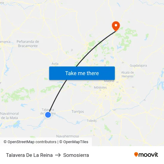 Talavera De La Reina to Somosierra map
