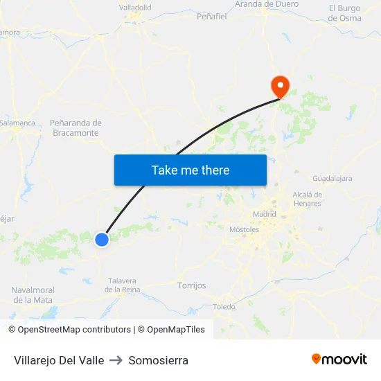 Villarejo Del Valle to Somosierra map