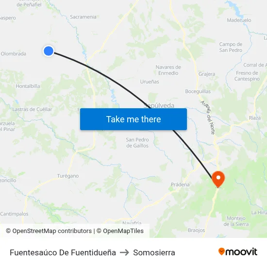 Fuentesaúco De Fuentidueña to Somosierra map