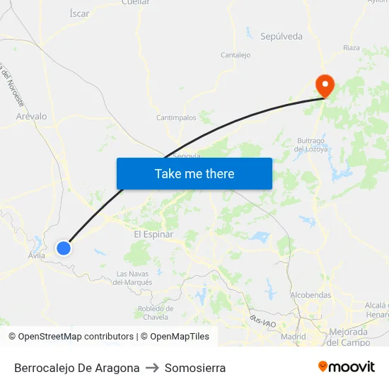 Berrocalejo De Aragona to Somosierra map