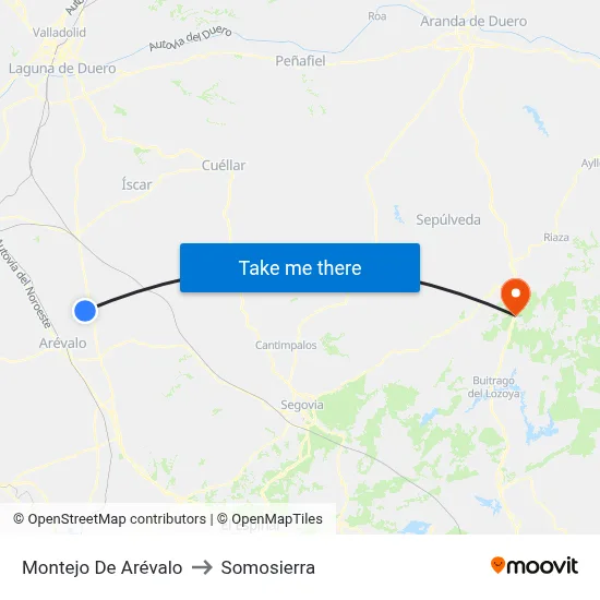 Montejo De Arévalo to Somosierra map