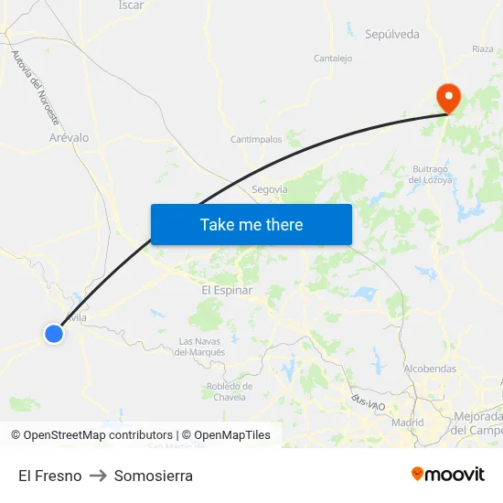 El Fresno to Somosierra map