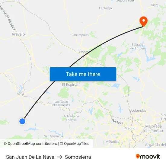 San Juan De La Nava to Somosierra map