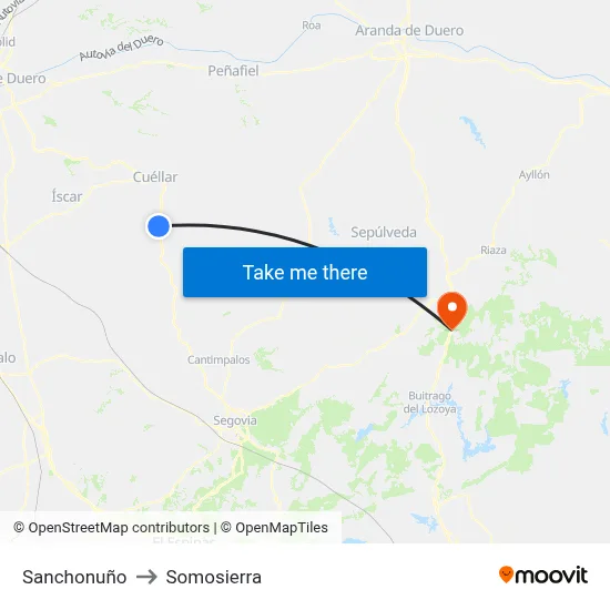 Sanchonuño to Somosierra map