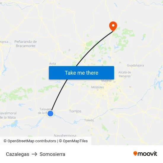 Cazalegas to Somosierra map