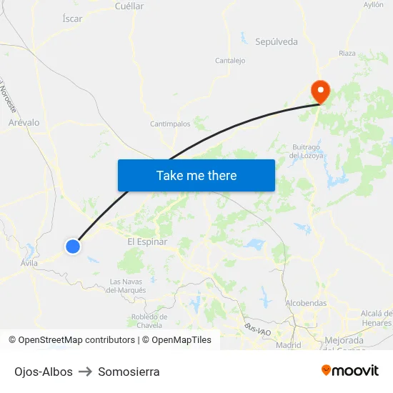 Ojos-Albos to Somosierra map