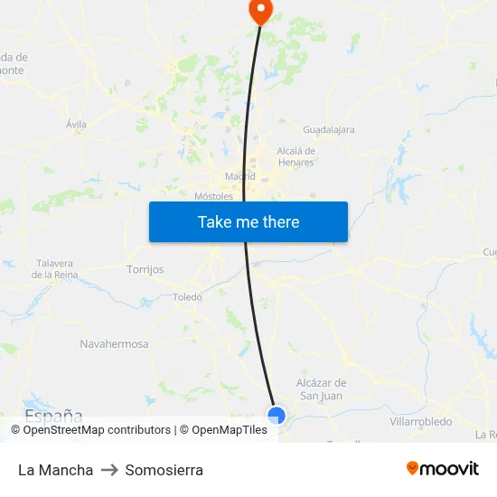 La Mancha to Somosierra map