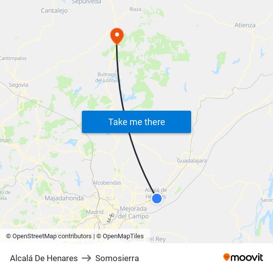 Alcalá De Henares to Somosierra map