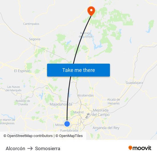 Alcorcón to Somosierra map