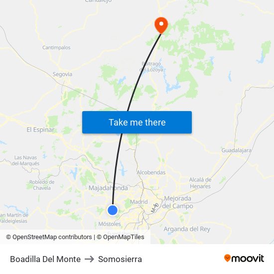 Boadilla Del Monte to Somosierra map