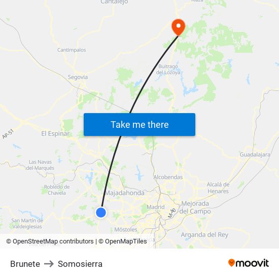 Brunete to Somosierra map