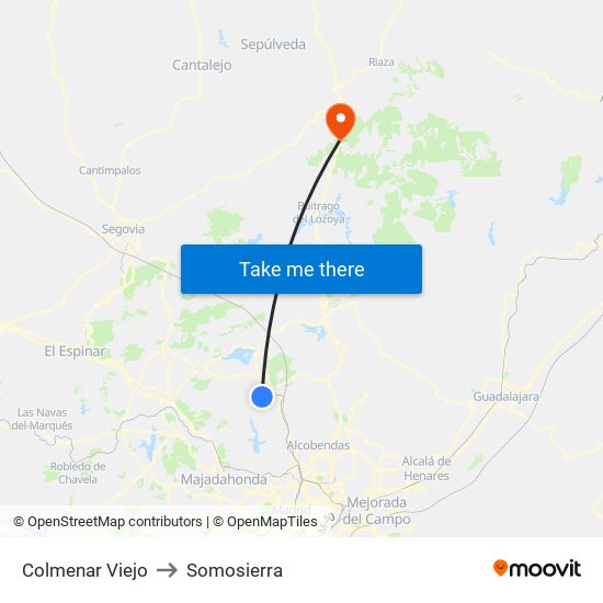 Colmenar Viejo to Somosierra map