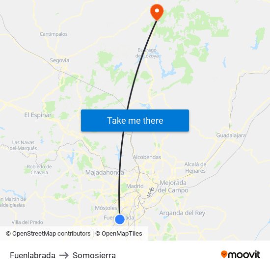 Fuenlabrada to Somosierra map