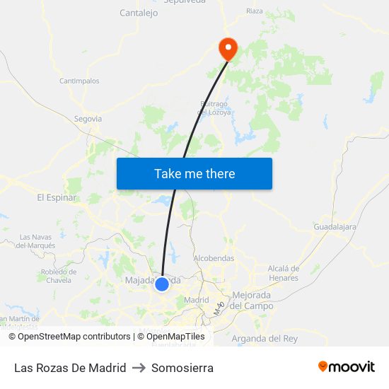 Las Rozas De Madrid to Somosierra map