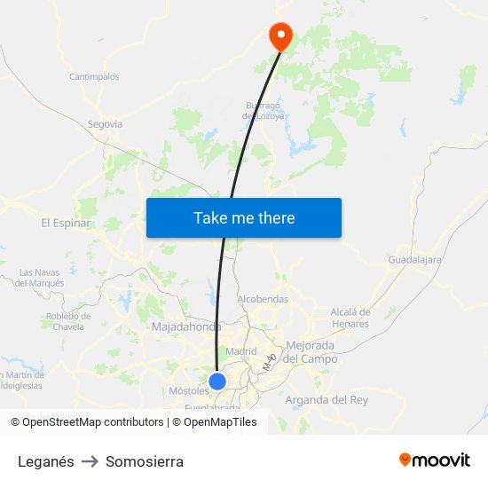 Leganés to Somosierra map