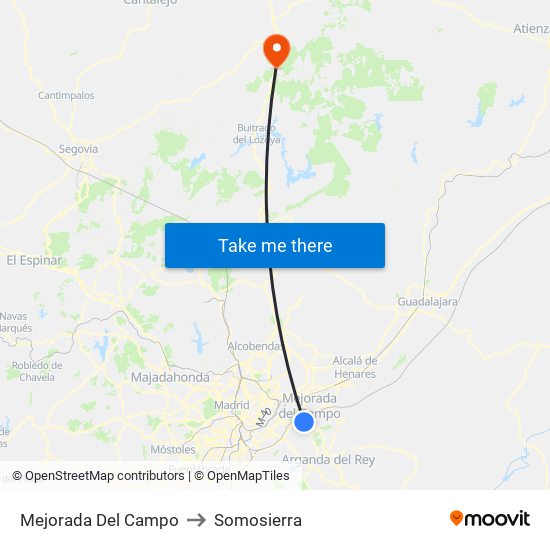 Mejorada Del Campo to Somosierra map