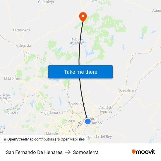 San Fernando De Henares to Somosierra map