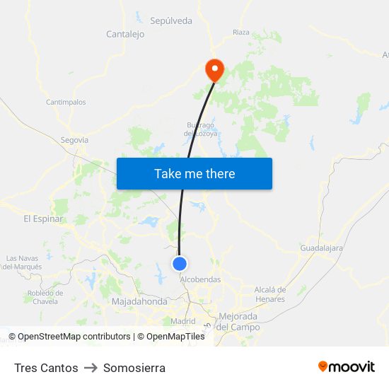 Tres Cantos to Somosierra map