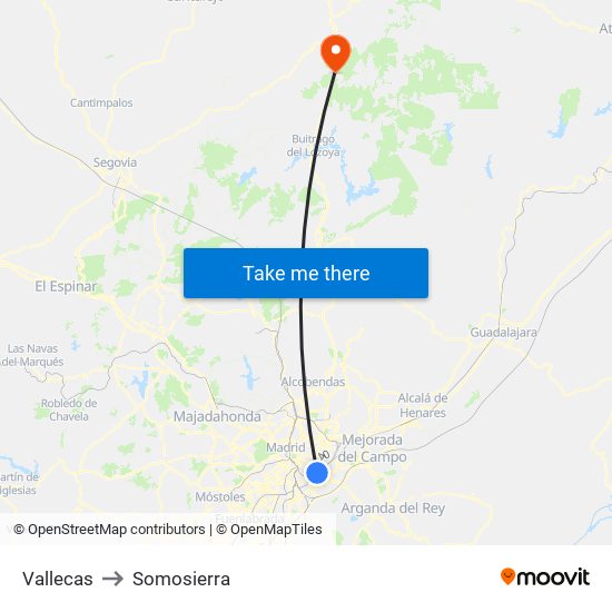 Vallecas to Somosierra map