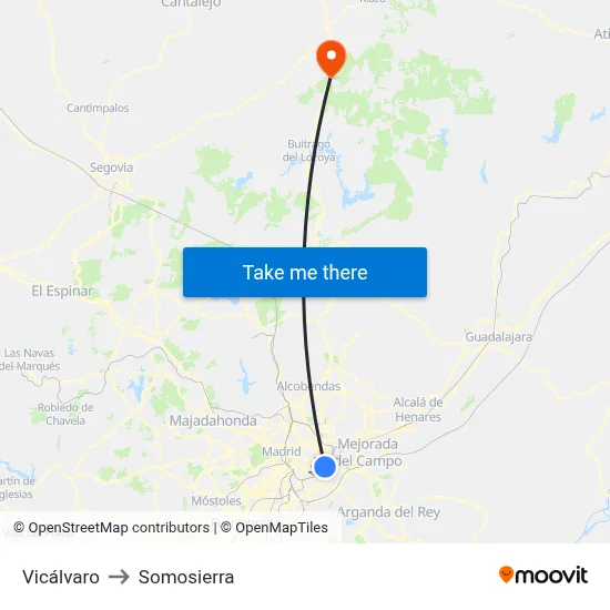 Vicálvaro to Somosierra map