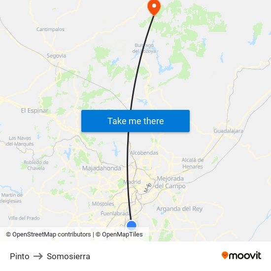 Pinto to Somosierra map