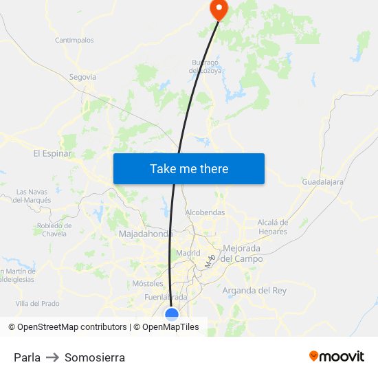 Parla to Somosierra map