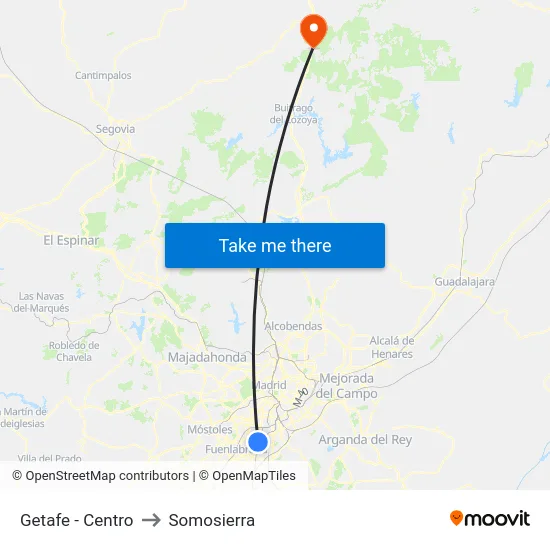 Getafe - Centro to Somosierra map