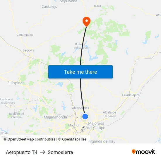 Aeropuerto T4 to Somosierra map