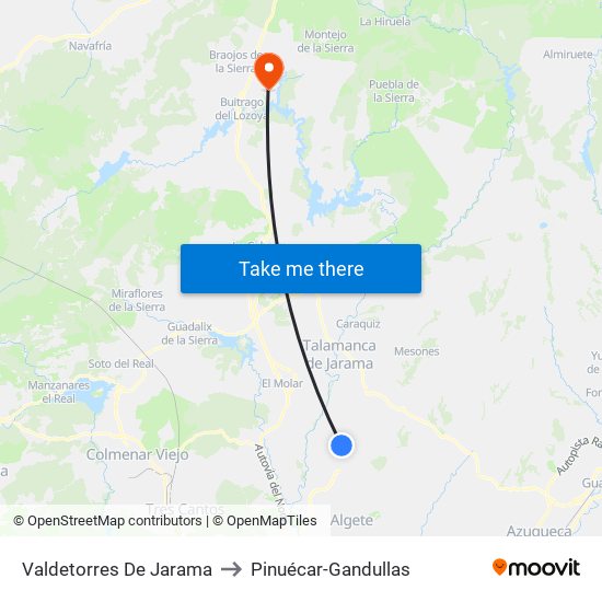 Valdetorres De Jarama to Pinuécar-Gandullas map