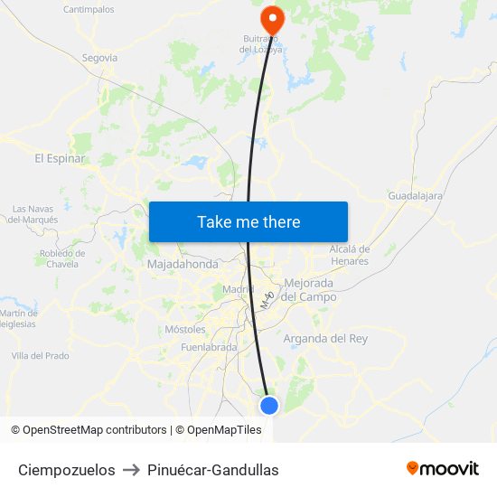 Ciempozuelos to Pinuécar-Gandullas map