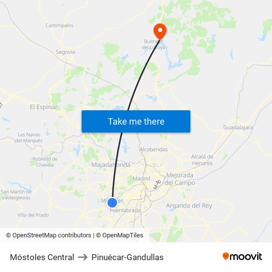 Móstoles Central to Pinuécar-Gandullas map