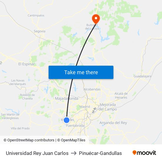 Universidad Rey Juan Carlos to Pinuécar-Gandullas map