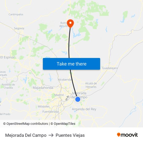 Mejorada Del Campo to Puentes Viejas map