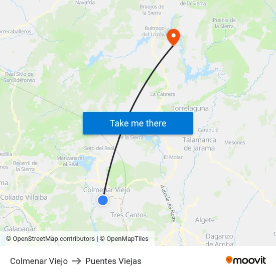 Colmenar Viejo to Puentes Viejas map