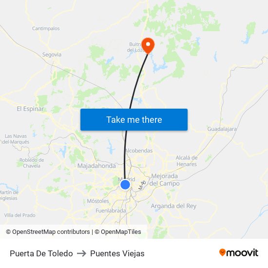 Puerta De Toledo to Puentes Viejas map