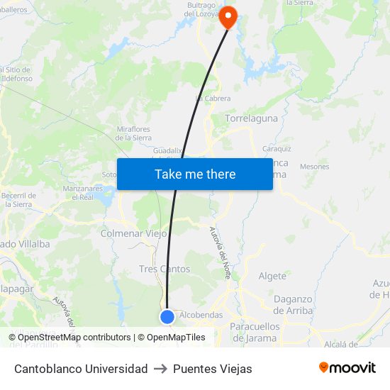 Cantoblanco Universidad to Puentes Viejas map