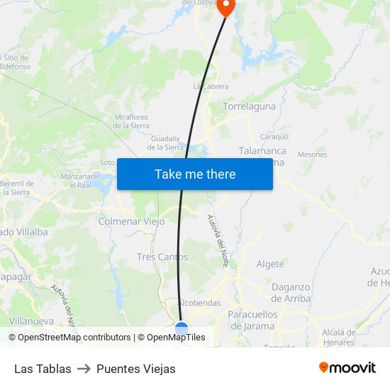 Las Tablas to Puentes Viejas map