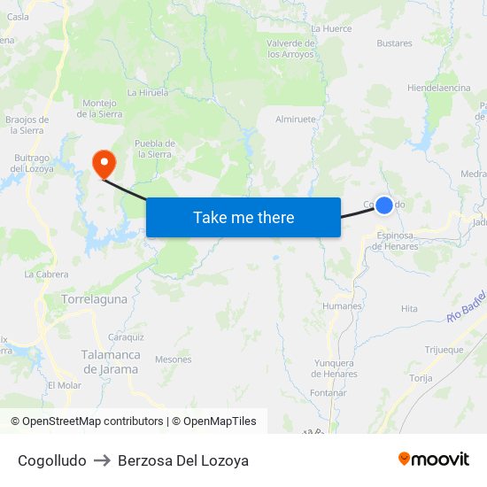 Cogolludo to Berzosa Del Lozoya map
