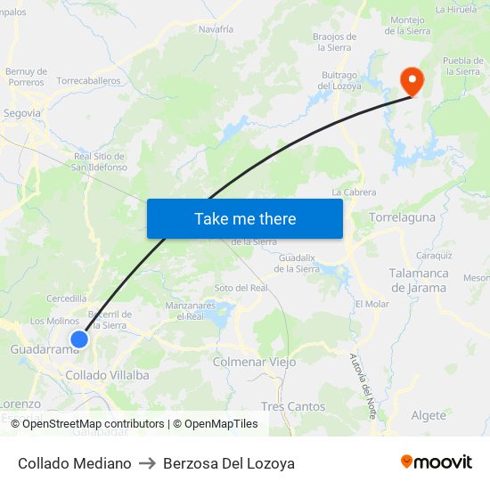 Collado Mediano to Berzosa Del Lozoya map