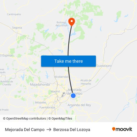 Mejorada Del Campo to Berzosa Del Lozoya map