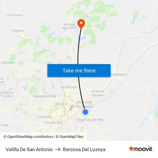 Velilla De San Antonio to Berzosa Del Lozoya map
