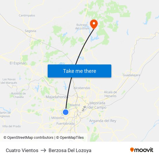 Cuatro Vientos to Berzosa Del Lozoya map