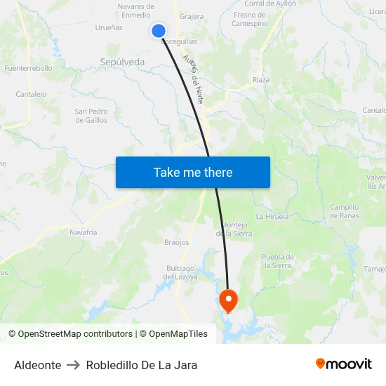 Aldeonte to Robledillo De La Jara map