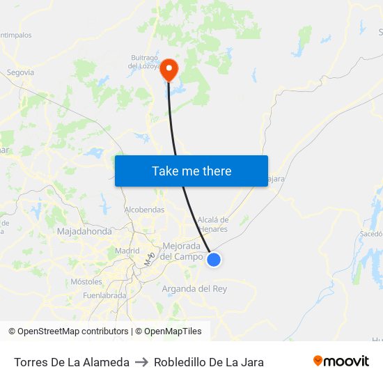 Torres De La Alameda to Robledillo De La Jara map
