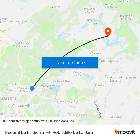 Becerril De La Sierra to Robledillo De La Jara map